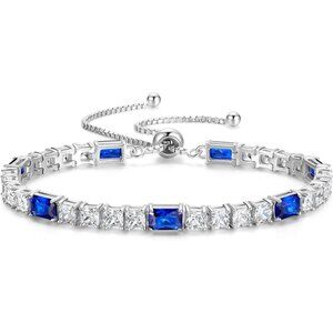 Birthstone Sterling Silver 4x6mm Gemstone Tennis Bracelet - 09-Sapphire